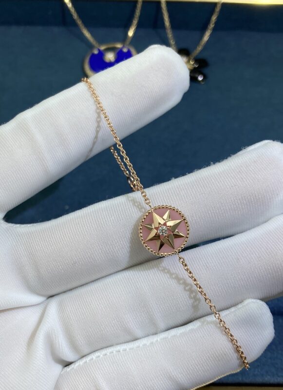 Pink Opaline Compass Bracelet, Rose Gold