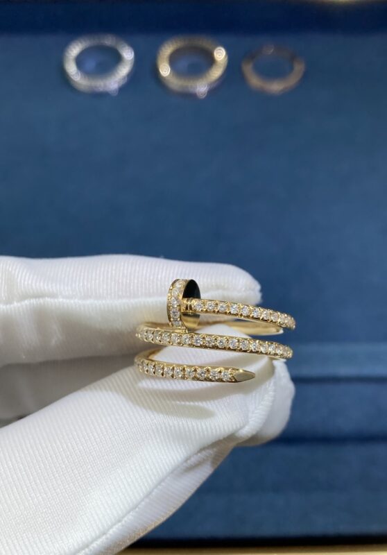 Double Hoop Full Diamond Stud Ring, Yellow Gold