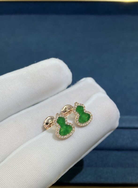Jade Gourd Stud Earrings, Rose Gold