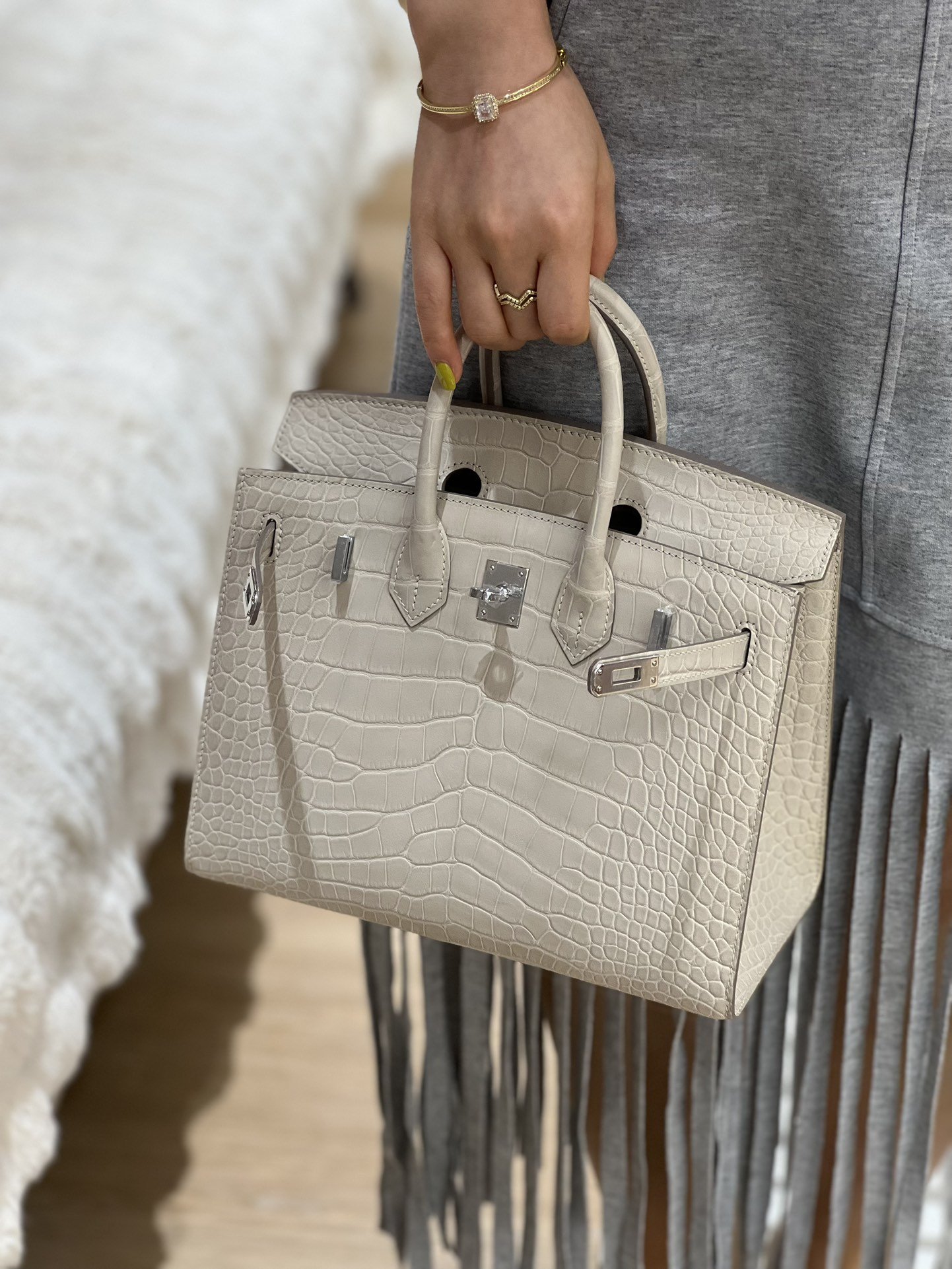 77584.jpg Birkin 25 Crocodile Beton PHW - Image 1