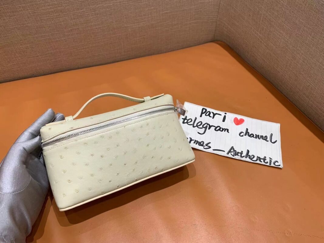 Loro Piana L19 Pouch in Ostrich Leather White