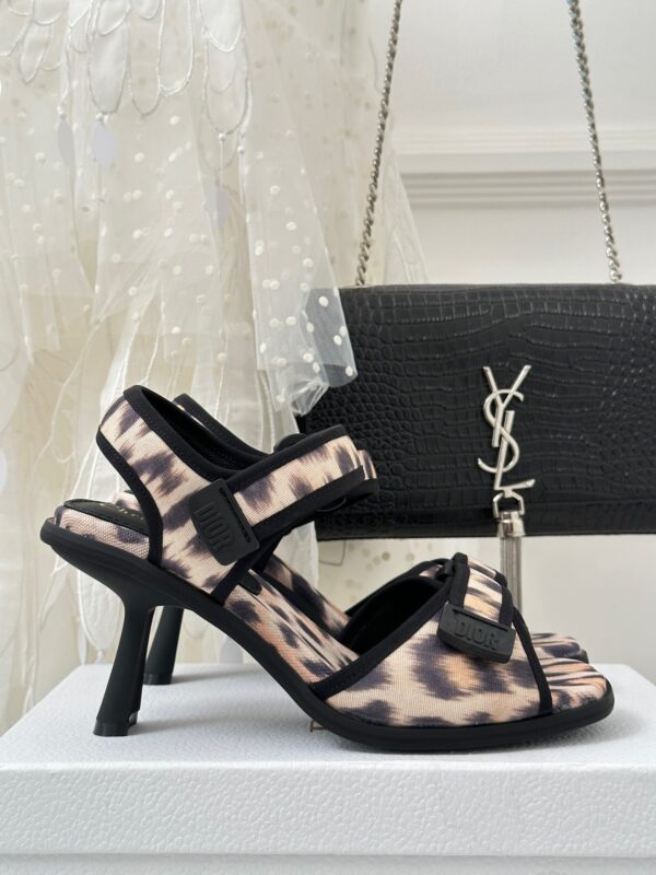 Dior 2023 New Leopard Printed Velcro High-heeled Sandals