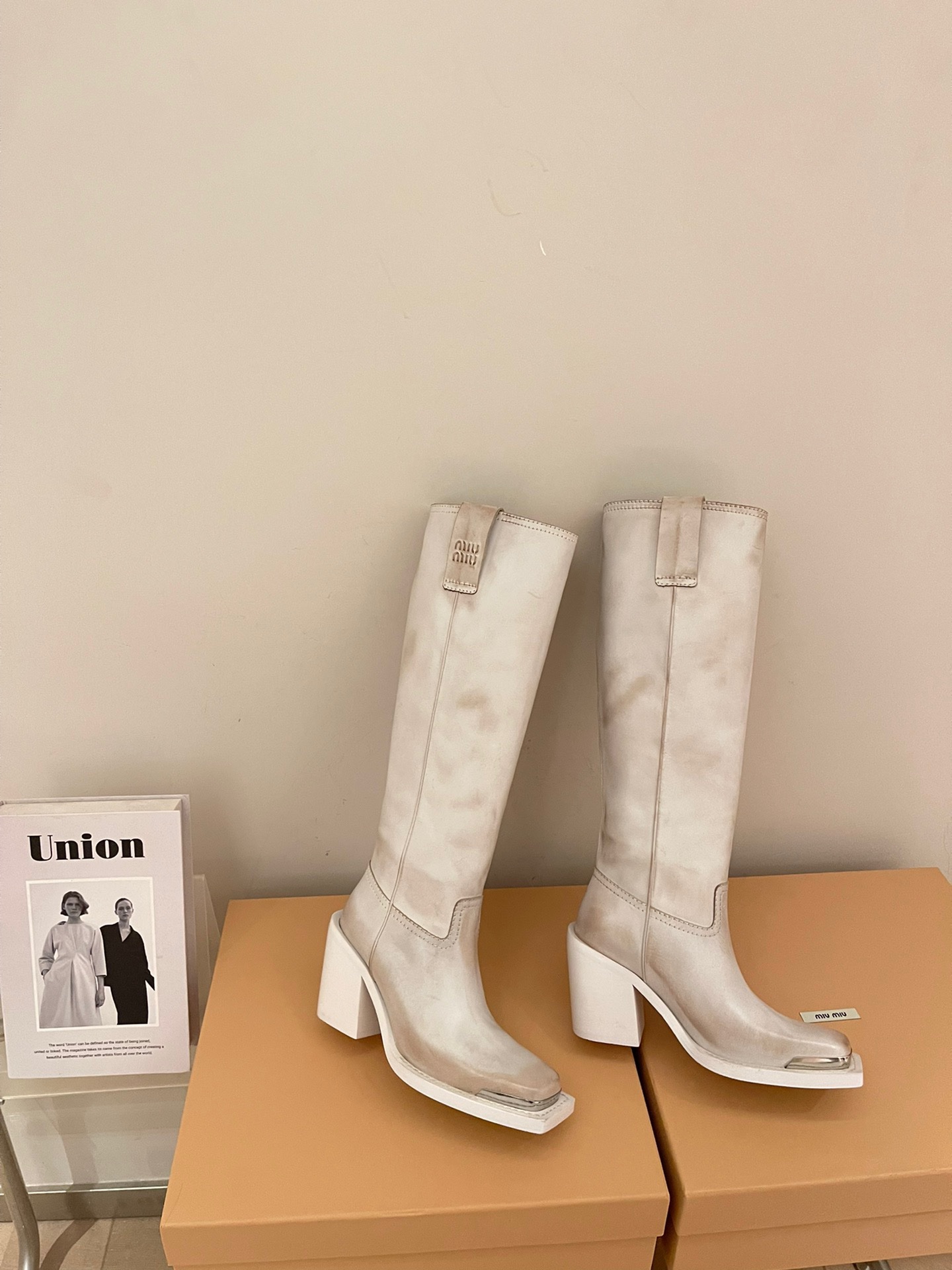 Miu Miu 2023 Square Toe Retro High-heeled Knight Boots - Free Shipping - Image 5