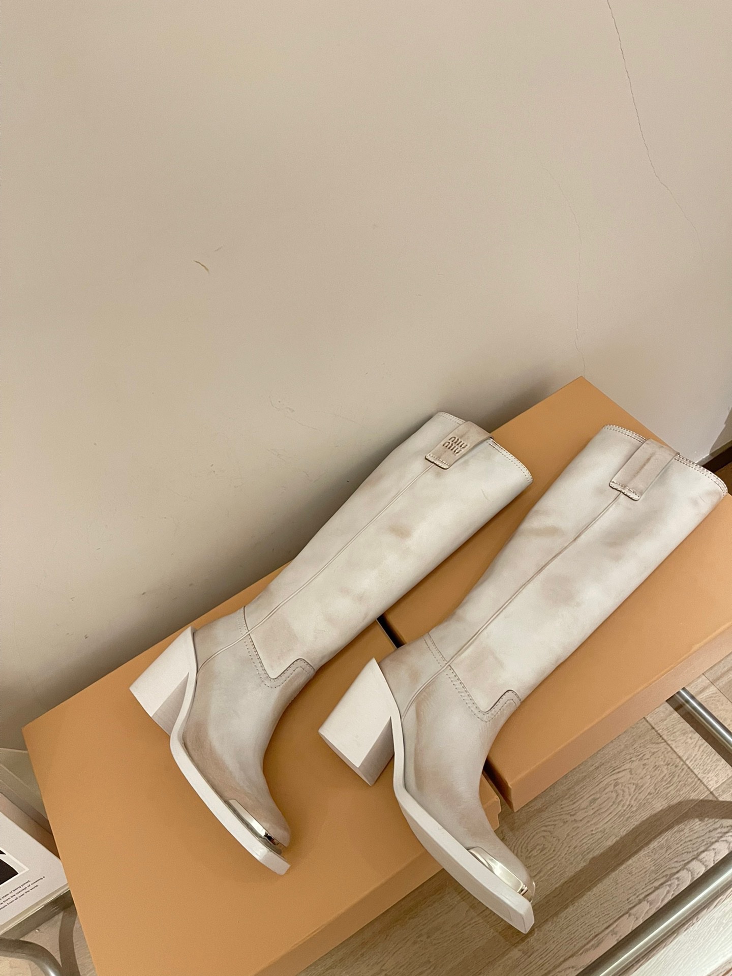 Miu Miu 2023 Square Toe Retro High-heeled Knight Boots - Free Shipping - Image 8