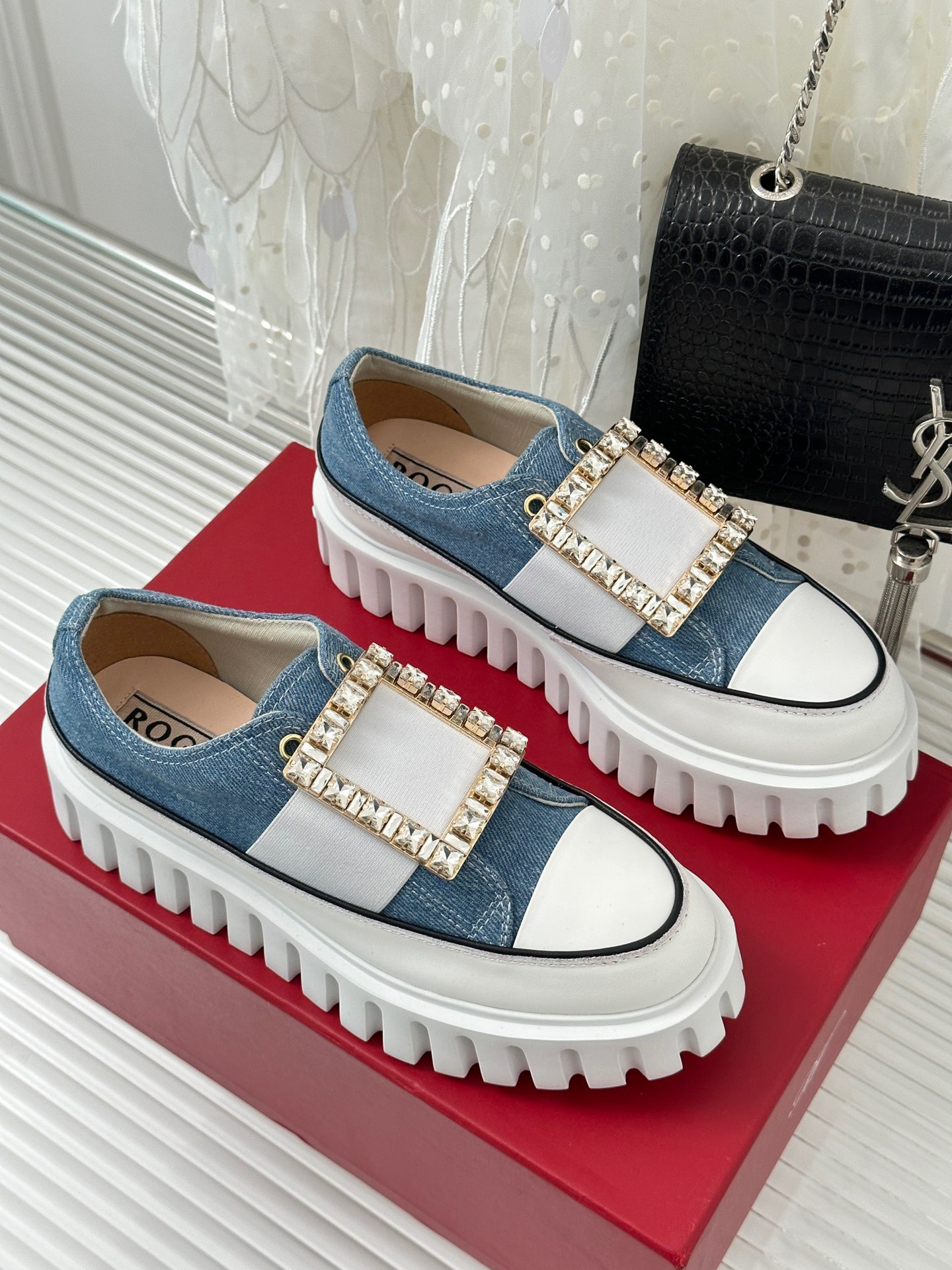 Roger Vivier Classic Square Diamond Buckle Thick Bottom Shoes - Image 3