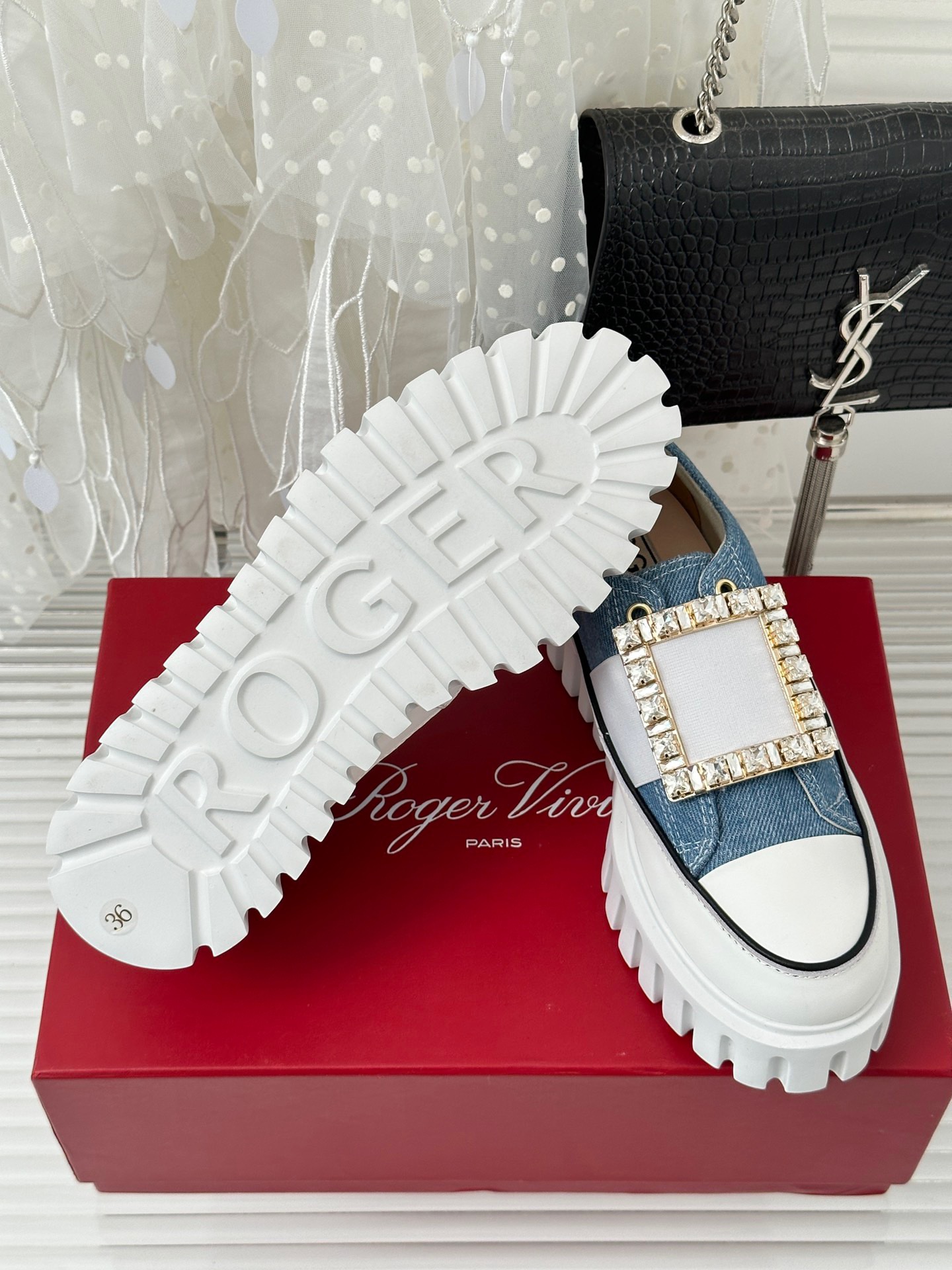 Roger Vivier Classic Square Diamond Buckle Thick Bottom Shoes - Image 9