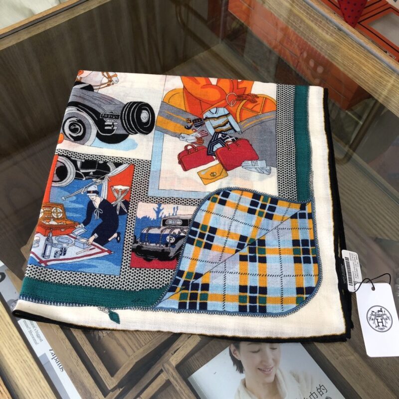 Hermes Top Herringbone Silk Cashmere Square Scarf
