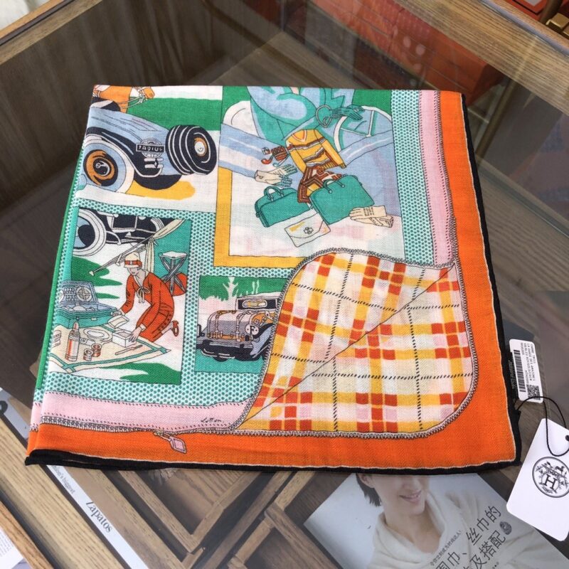 Hermes Top Herringbone Silk Cashmere Square Scarf