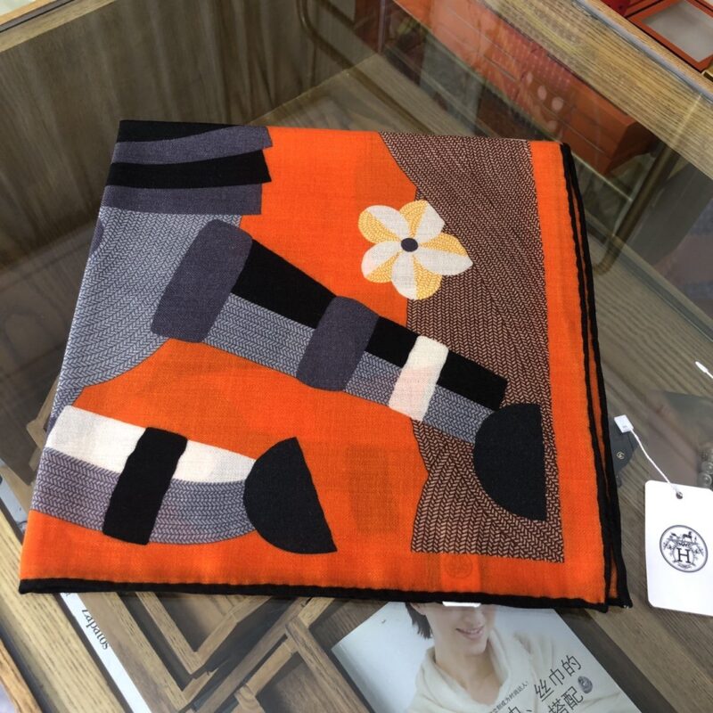 Hermes Top Herringbone Silk Cashmere Square Scarf