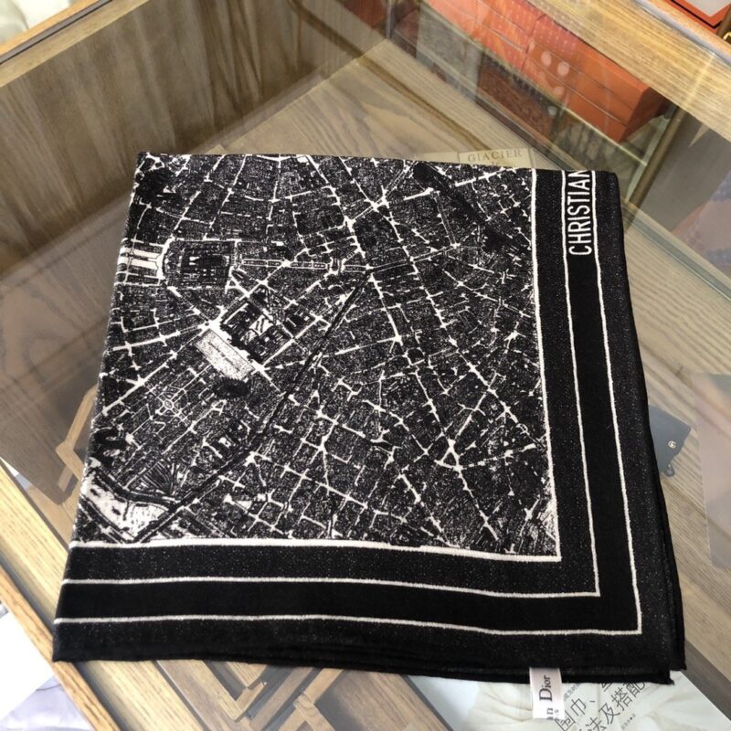 Dior Top Herringbone Silk Cashmere Square Scarf