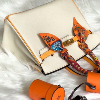 Birkin 25 Craie & Amp; Orange Epsom GHW