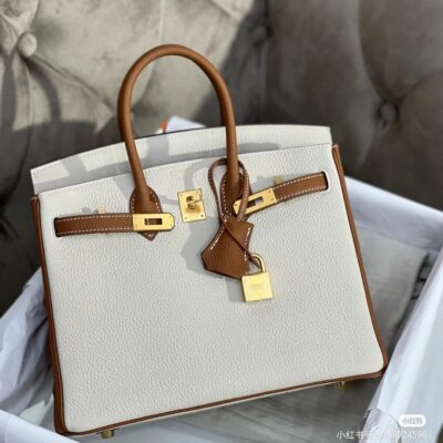 Birkin 25 Craie & Amp; Golden Brown Togo GHW