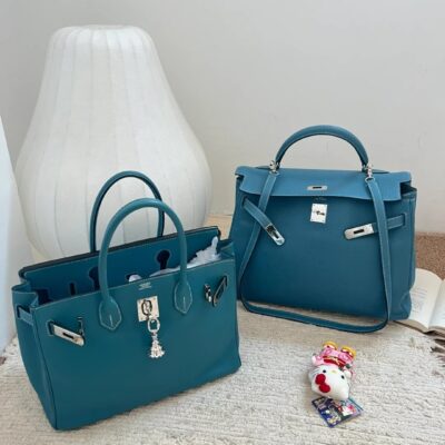 Kelly 28 & Birkin 30 Blue Jean Togo PHW