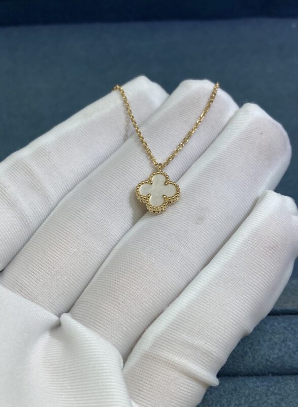 VCA Small White Shell Clover Necklace, Yellow Gold