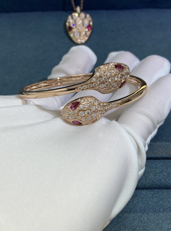 Rubellite and Diamond Snake Bracelet, Rose Gold