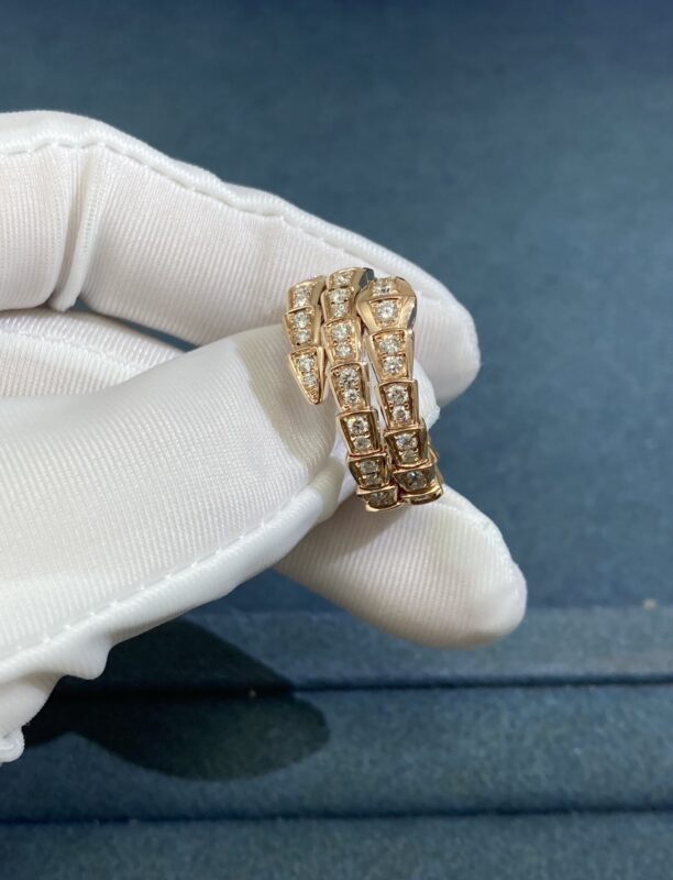 Bvlgary’s Triple Hoop Diamond Snake Ring, Rose Gold