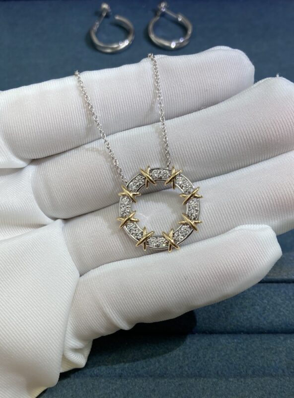 T Home X Necklace, Platinum + Yellow Gold