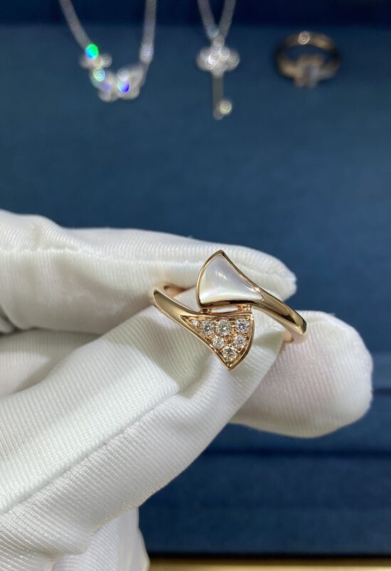 White Shell and Diamond Dress Ring, Rose Gold