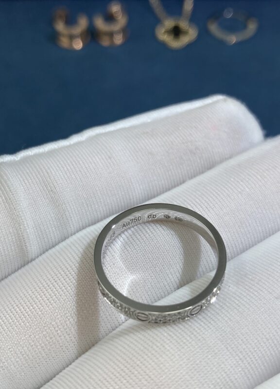 Narrow Two Row Diamonds Gypsophila Ring, White Gold