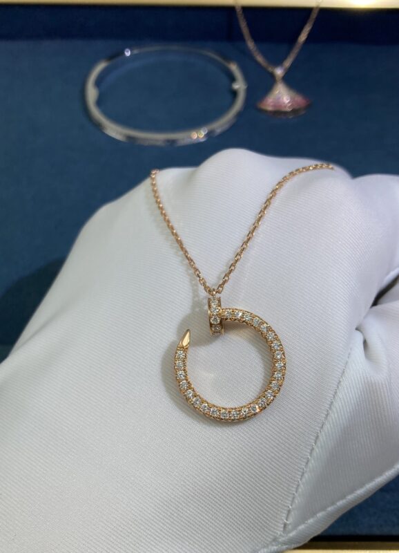 Full Diamond Nail Necklace, Rose Gold