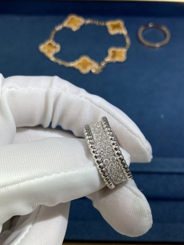 Wide Beaded Center Full Diamond Ring, White Gold