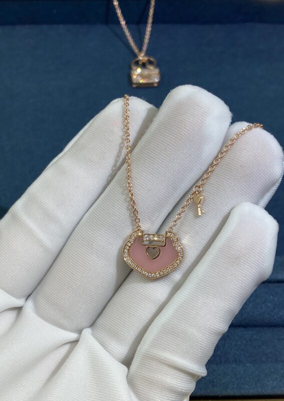 Pink Opal Safety Lock Necklace, Rose Gold