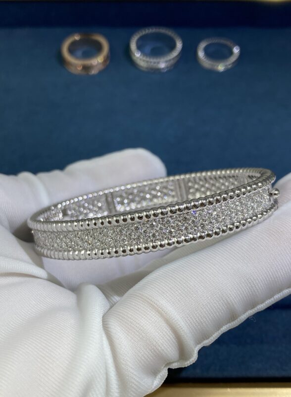 Wide Bead Center Bracelet, White Gold