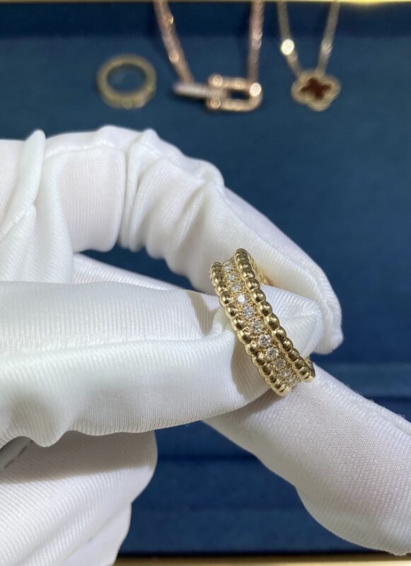 Pearl Ring Full of Diamonds, Yellow Gold