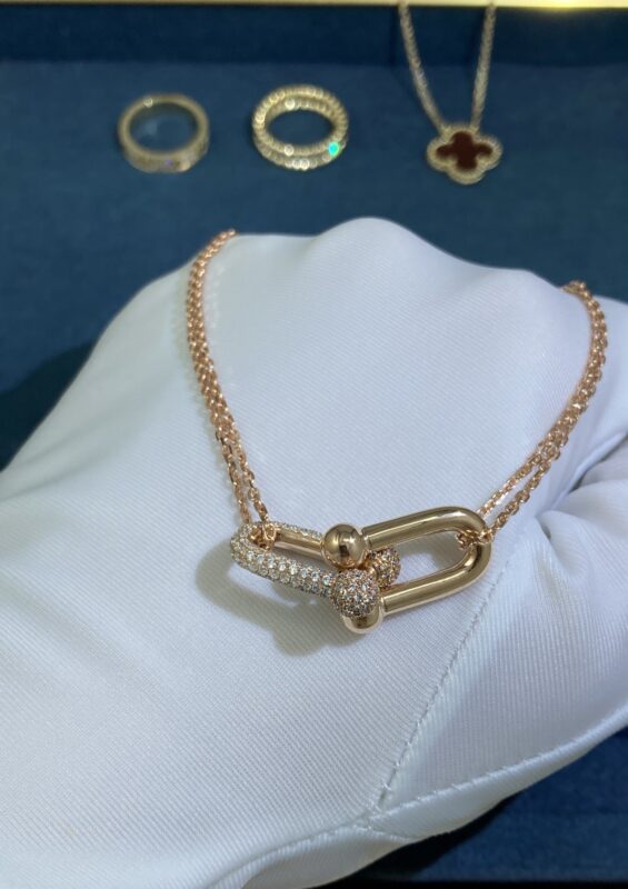 Double Link Necklace with Diamonds, Rose Gold