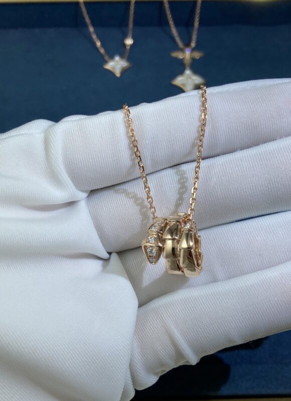 Diamond Snake Necklace, Rose Gold