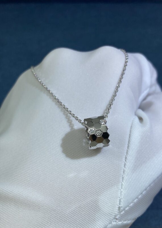 Honeycomb Necklace with Diamonds, White Gold