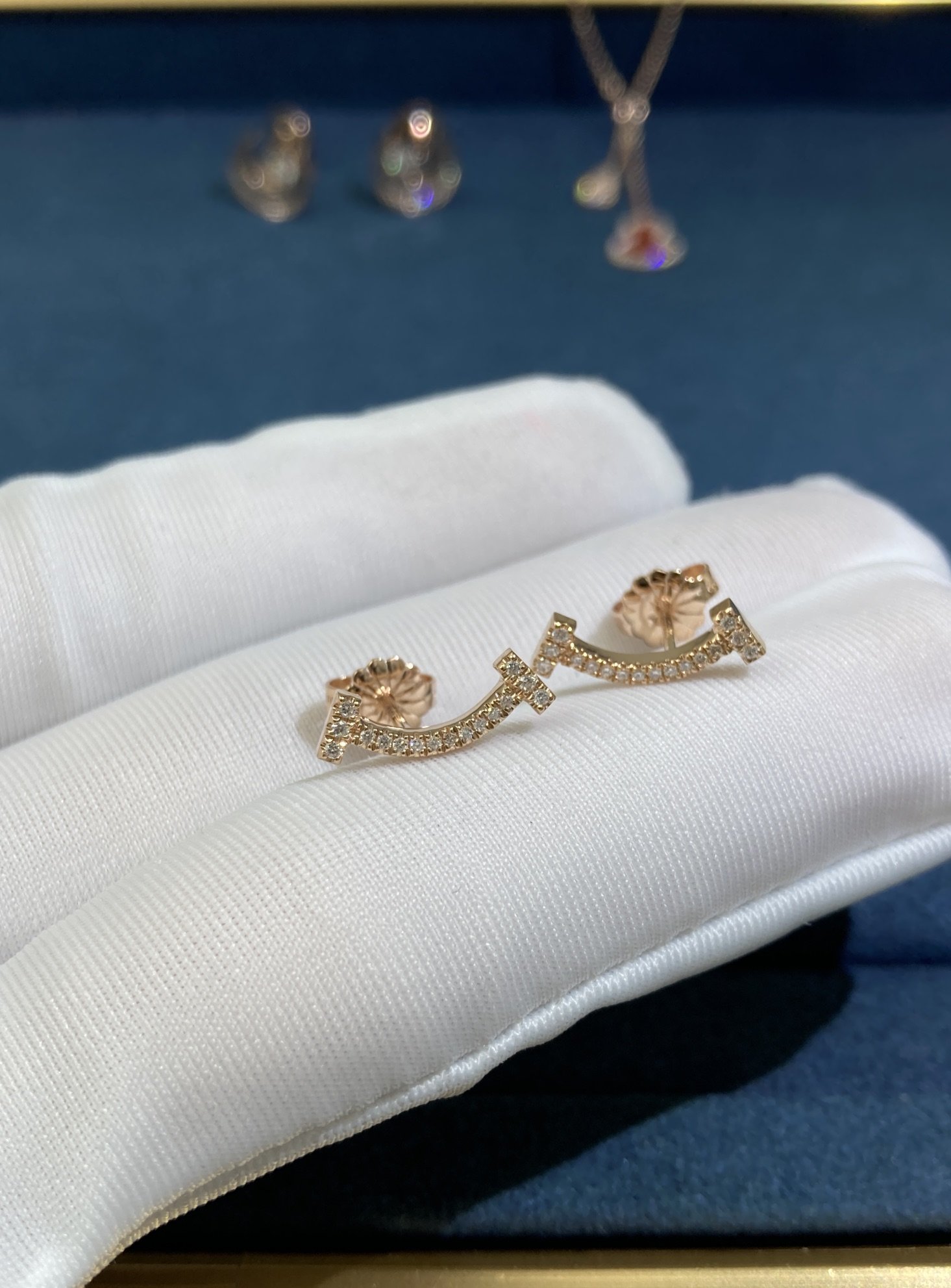 Diamond Smiley Stud Earrings, Rose Gold - Image 3