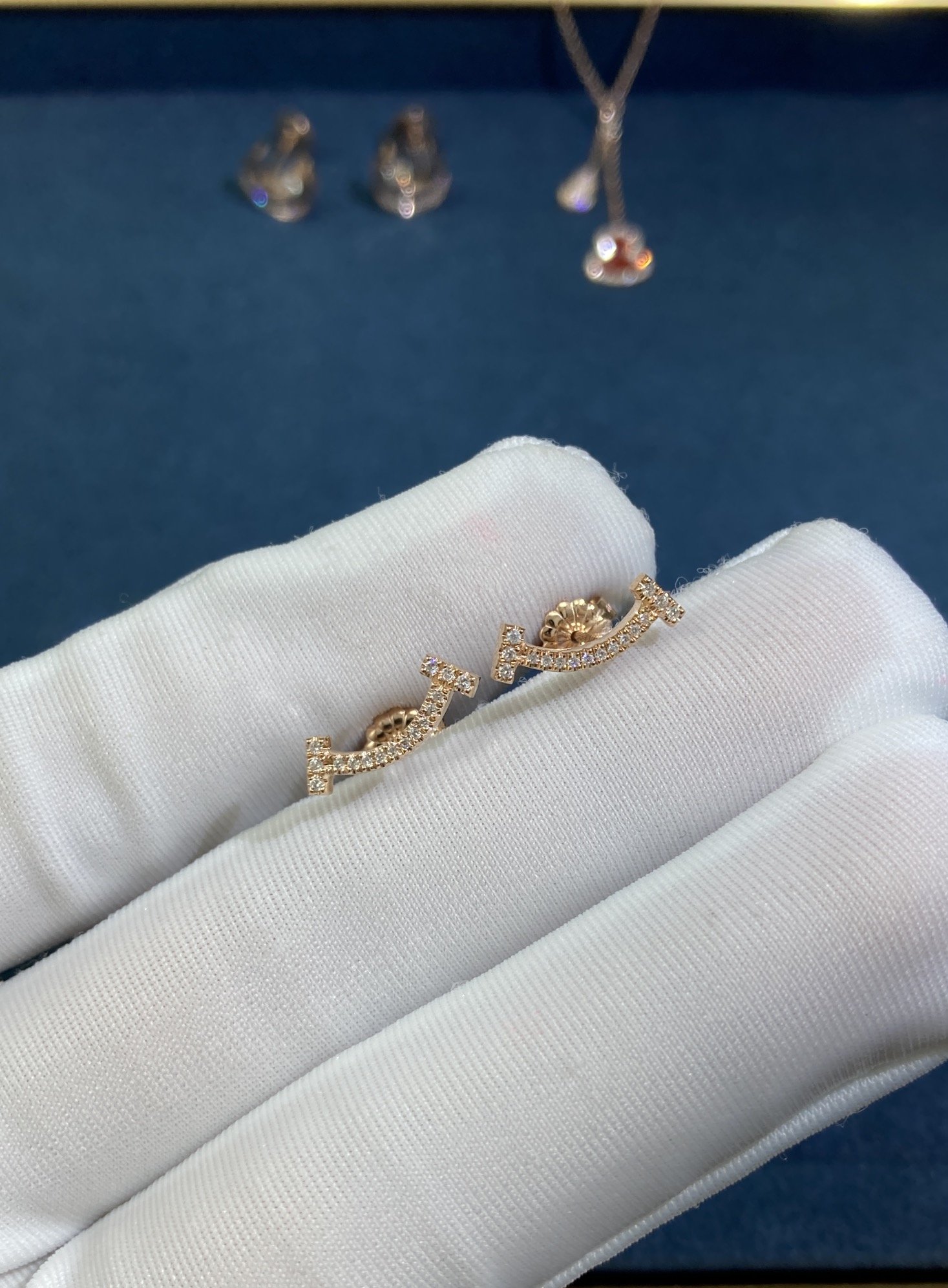 Diamond Smiley Stud Earrings, Rose Gold