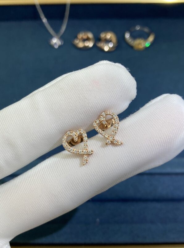 T House Heart Stud Earrings, Rose Gold