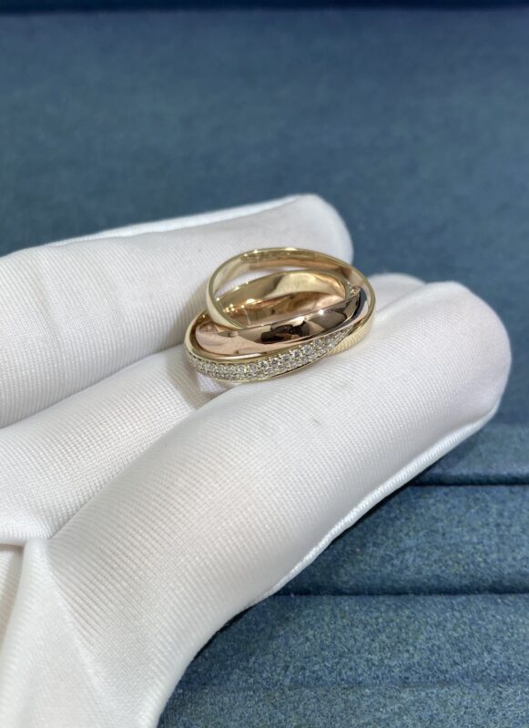 Three Band Diamond Ring, Rose Gold+Yellow Gold