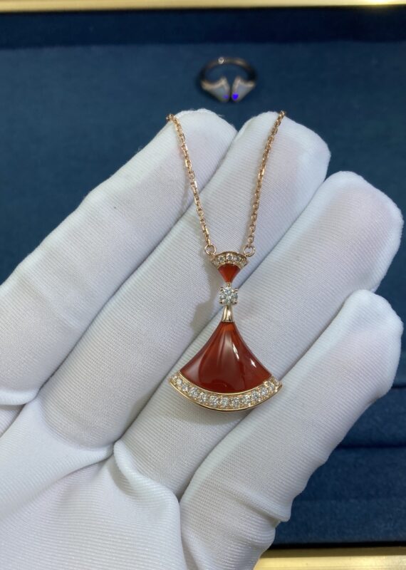 Double Fan Carnelian Skirt Necklace, Rose Gold