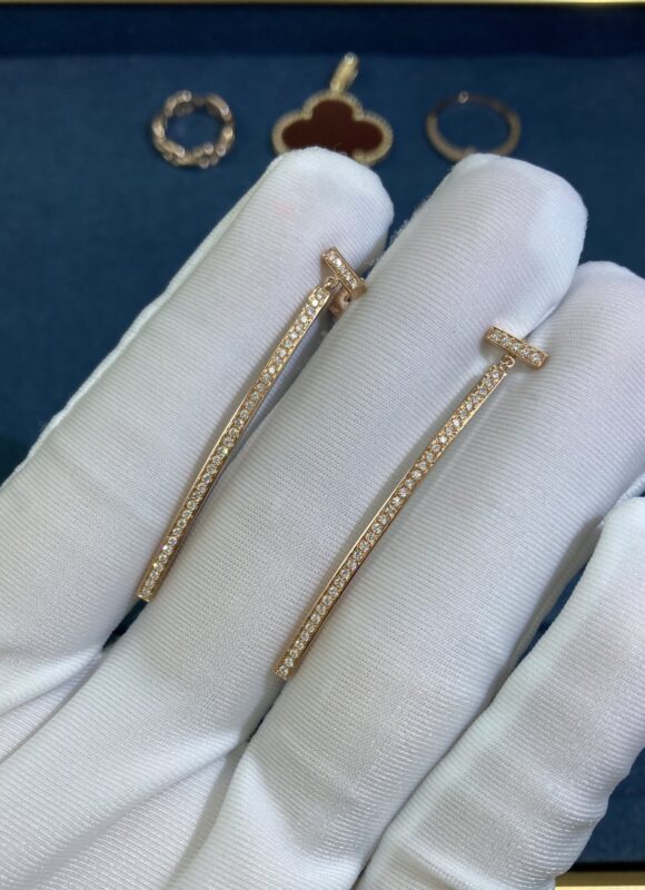 T1 Full Diamond Stud Earrings, Rose Gold