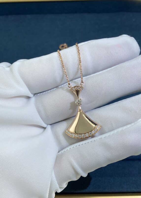 Double Fan Glossy Skirt Necklace, Rose Gold