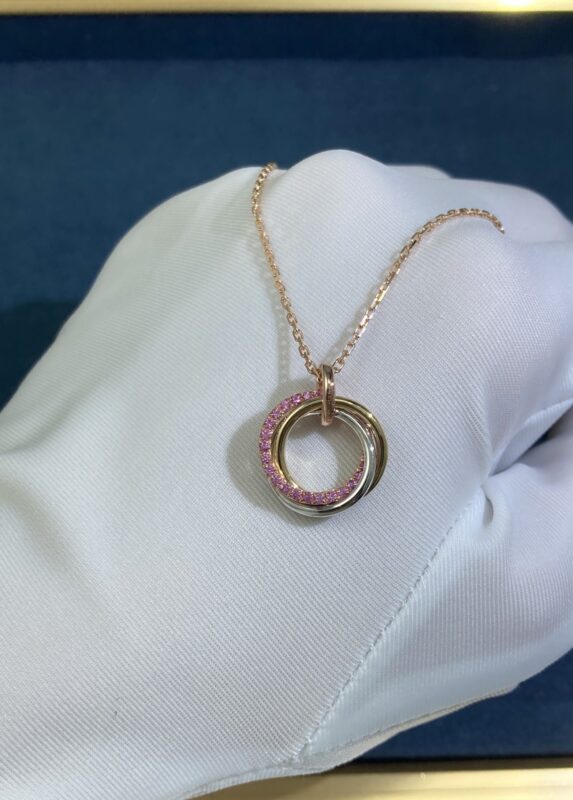 Three Ring Necklace, White Gold + Yellow Gold + Rose Gold