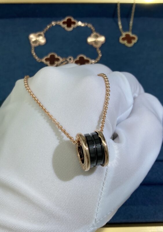 B’s Black Ceramic Necklace, Rose Gold