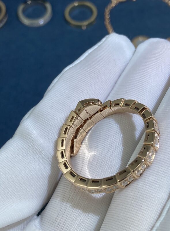 Narrow Snake Ring All Over Diamonds, Rose Gold