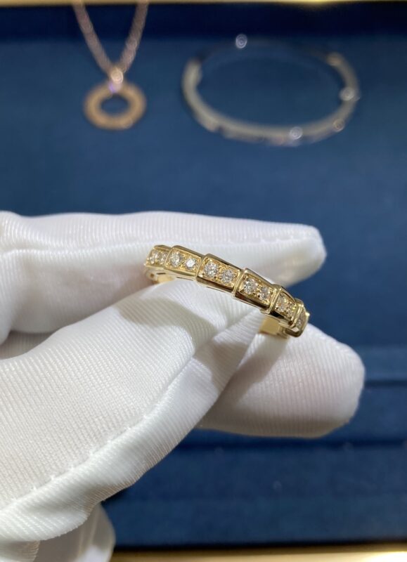 Full Diamond Snake Ring, Yellow Gold