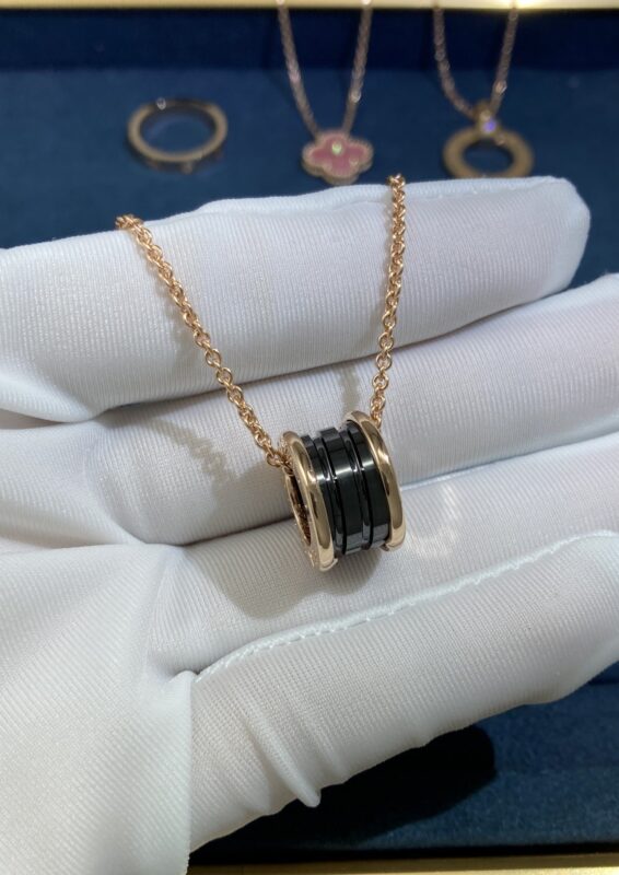 Black Ceramic Necklace, Rose Gold