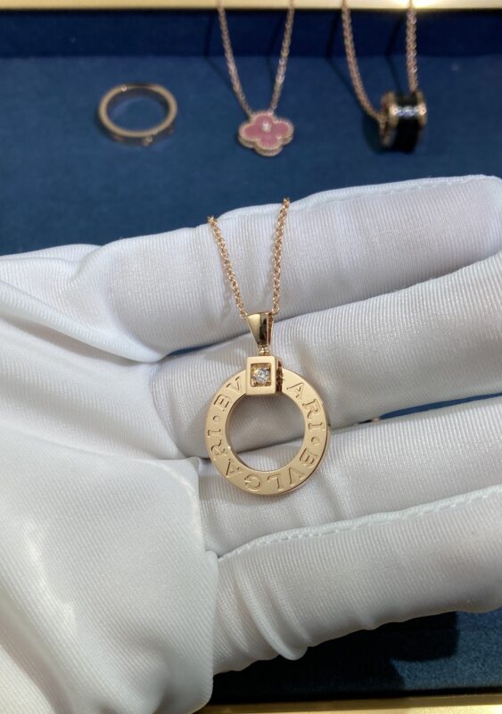 Bvlgary’s Family One Diamond Pie Necklace, Rose Gold