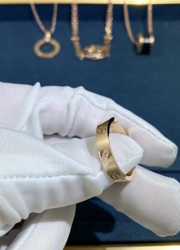 Narrow One Diamond Screw Ring, Rose Gold