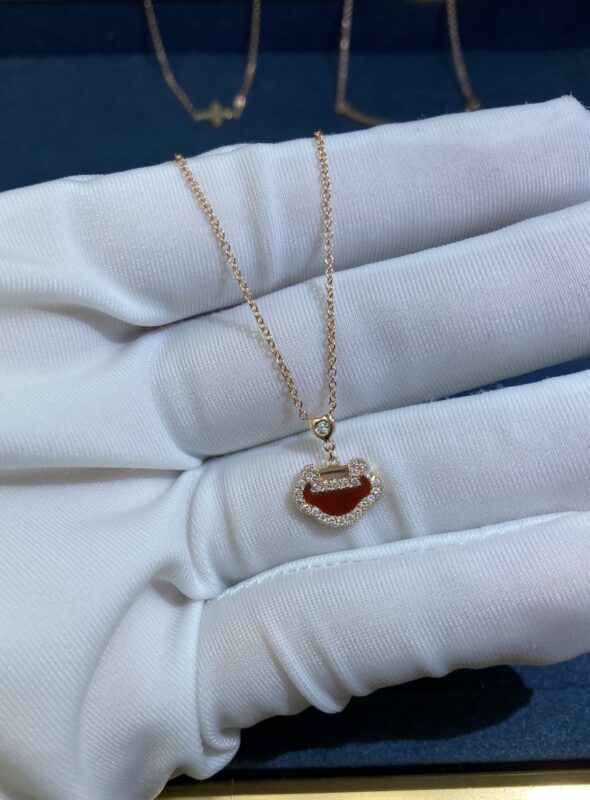 Carnelian Safety Lock Necklace, Rose Gold