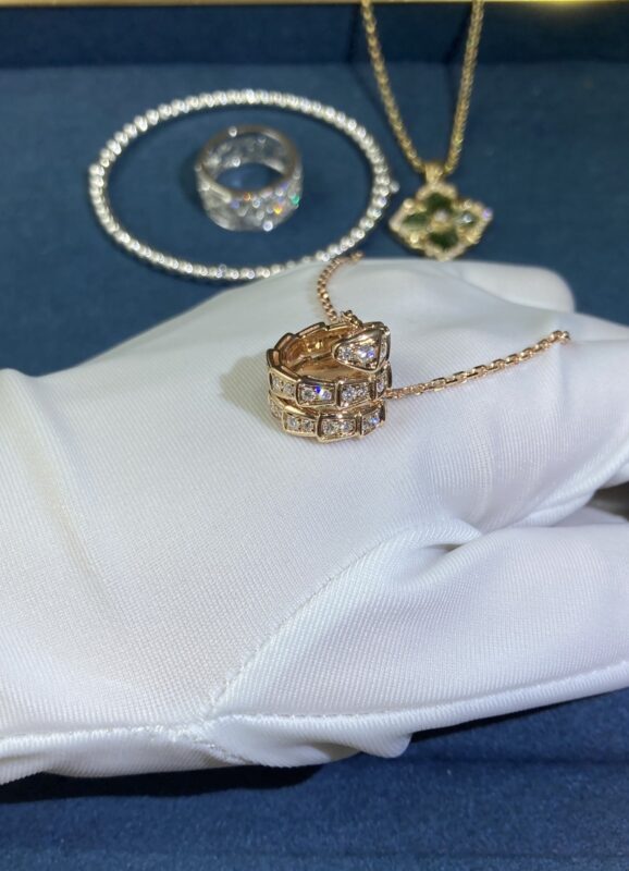 Diamond Snake Necklace, Rose Gold