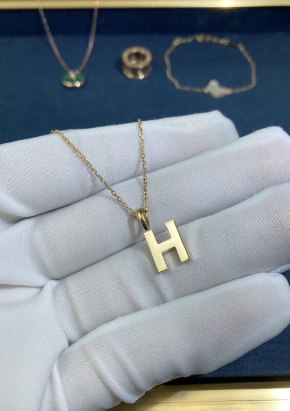 H Alphabet Necklace, Yellow Gold