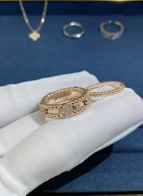 Narrow Kaleidoscope Ring + Bead Ring, Rose Gold