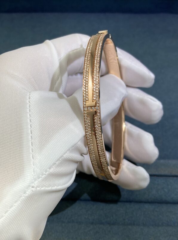 Double T Strap Bracelet with Diamonds, Rose Gold